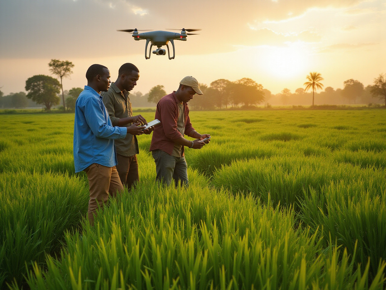 African farmland with modern agricultural tech
