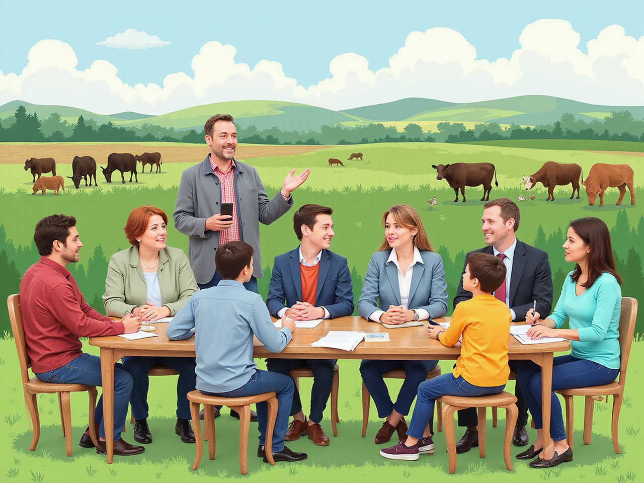 Diverse community stakeholders discussing sustainable growth policies