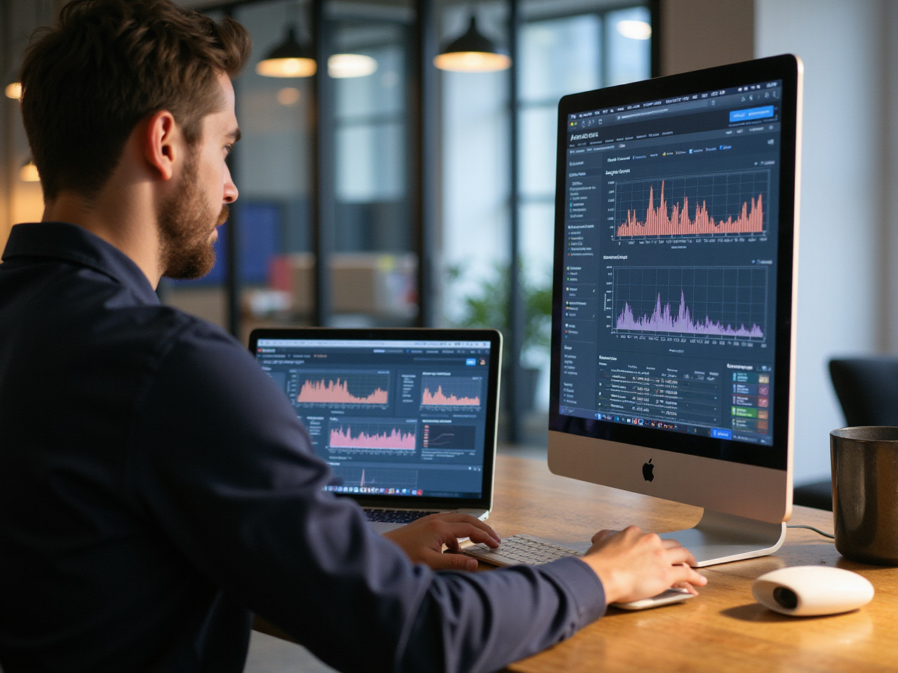 Web designer evaluating heatmaps and user behavior charts