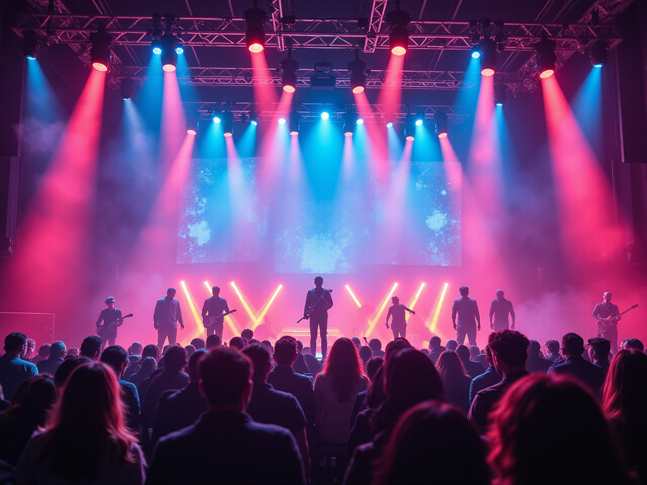 Futuristic concert stage neon lights emerging artists